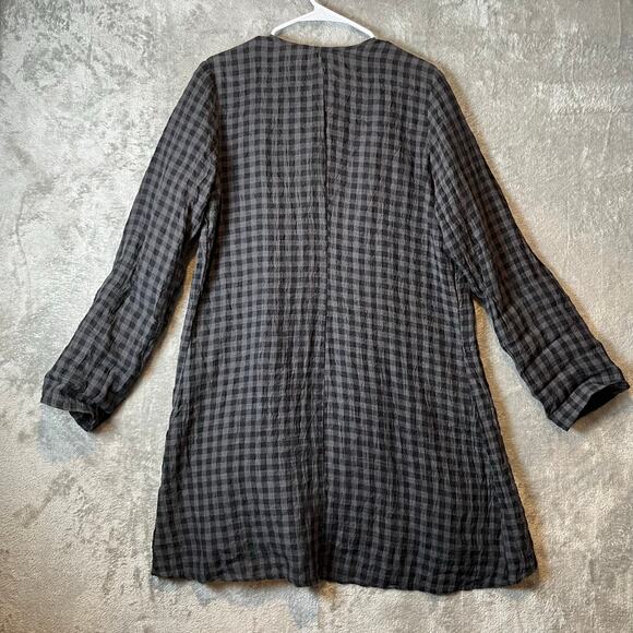 Goddess‎ Gear Organic Linen Cardigan Black Charcoal Check Medium lagenlook - Picture 4 of 6